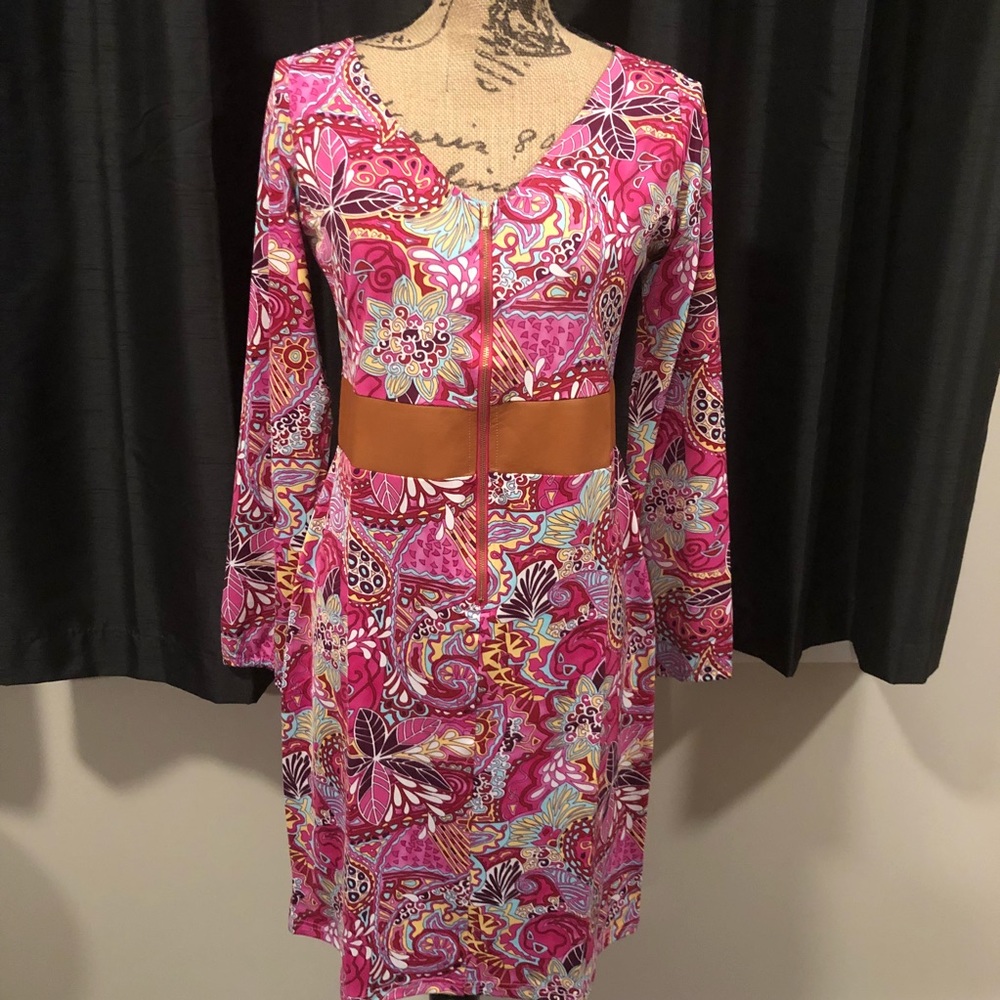 Elena Dress - Swirly Leaves Coral